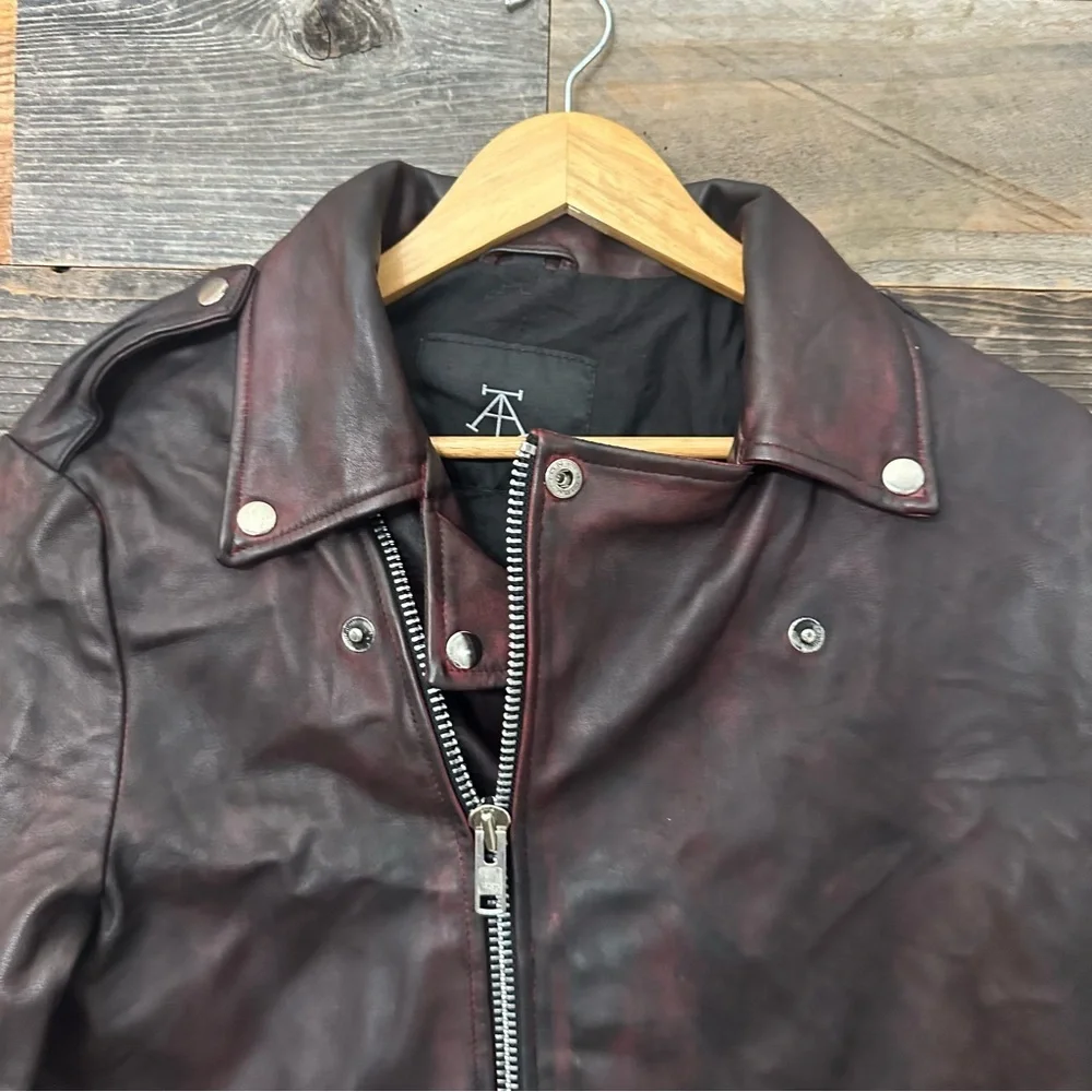 Threads Of Apollo Full Zip Women’s Bomber Jacket Burgundy Sheep Leather Small - Picture 2 of 8